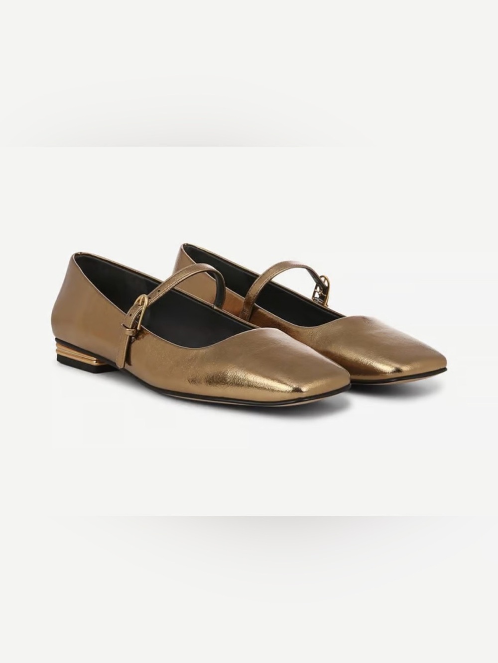 Franco Sarto Metallic Gold Square-Toe Mary Jane Flats